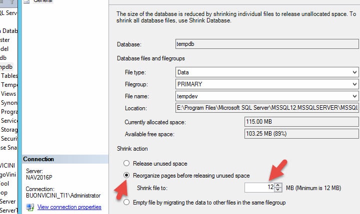 MS SQL Server - Shrink tempdb database 2