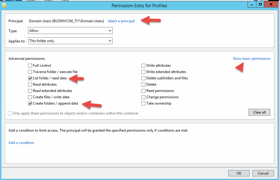 Impostazione permission per cartella padre profili su Windows 4 Impostazione permission per cartella padre profili su Windows 2