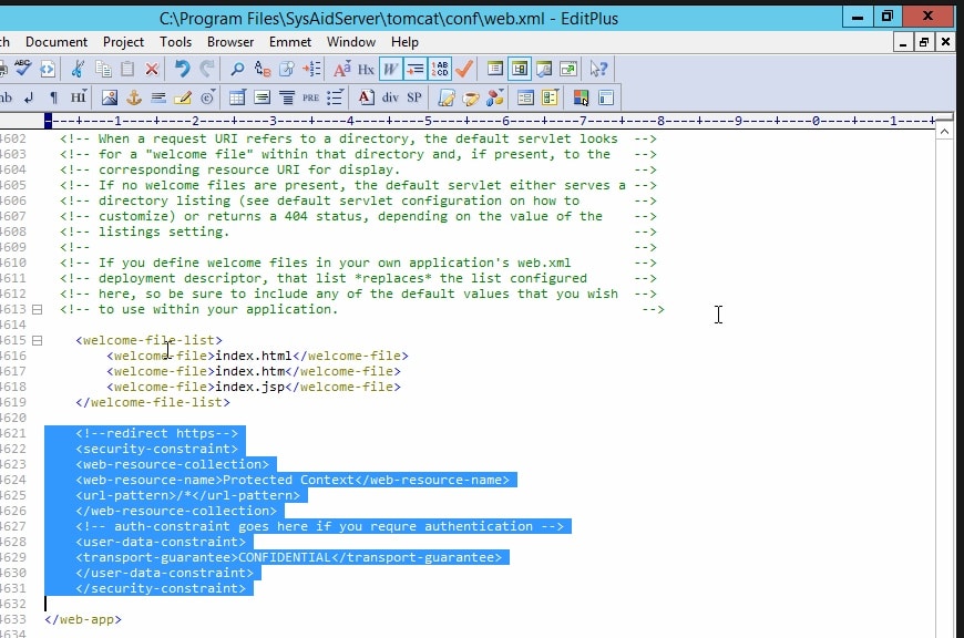 SysAid Tomcat: redirect from http to https 3
