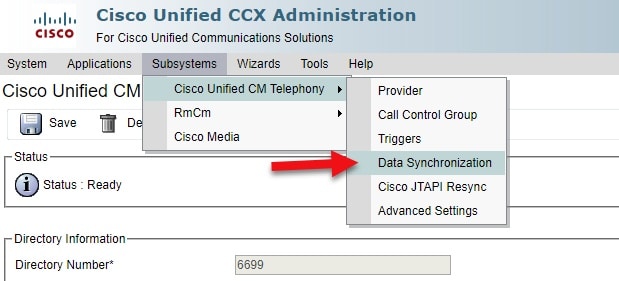 Cisco Unified CCX Administration - Sincronizzazione numeri pilota 7