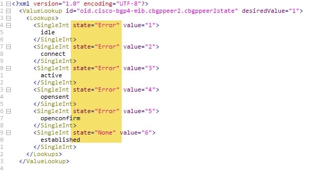 Cisco ASR 1002-X router MIB for BGP connection state and Lookup values 7