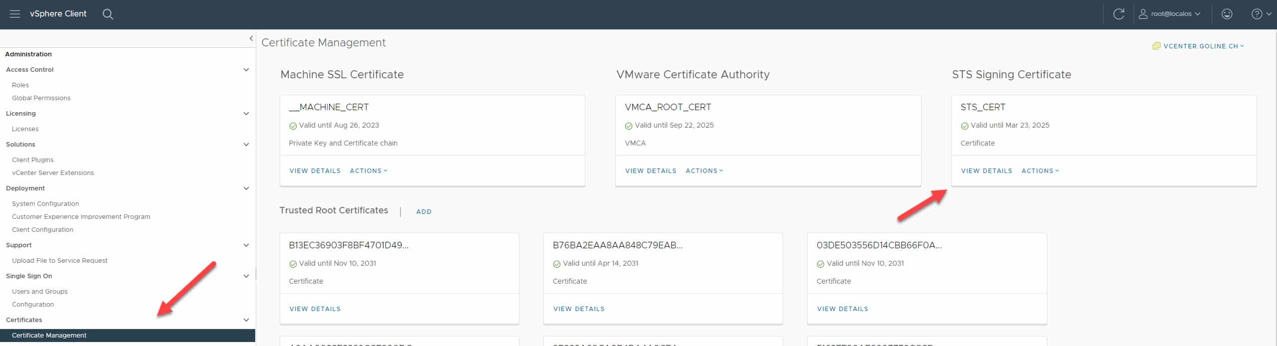 Aggiornamento certificato STS VMware vCenter 4